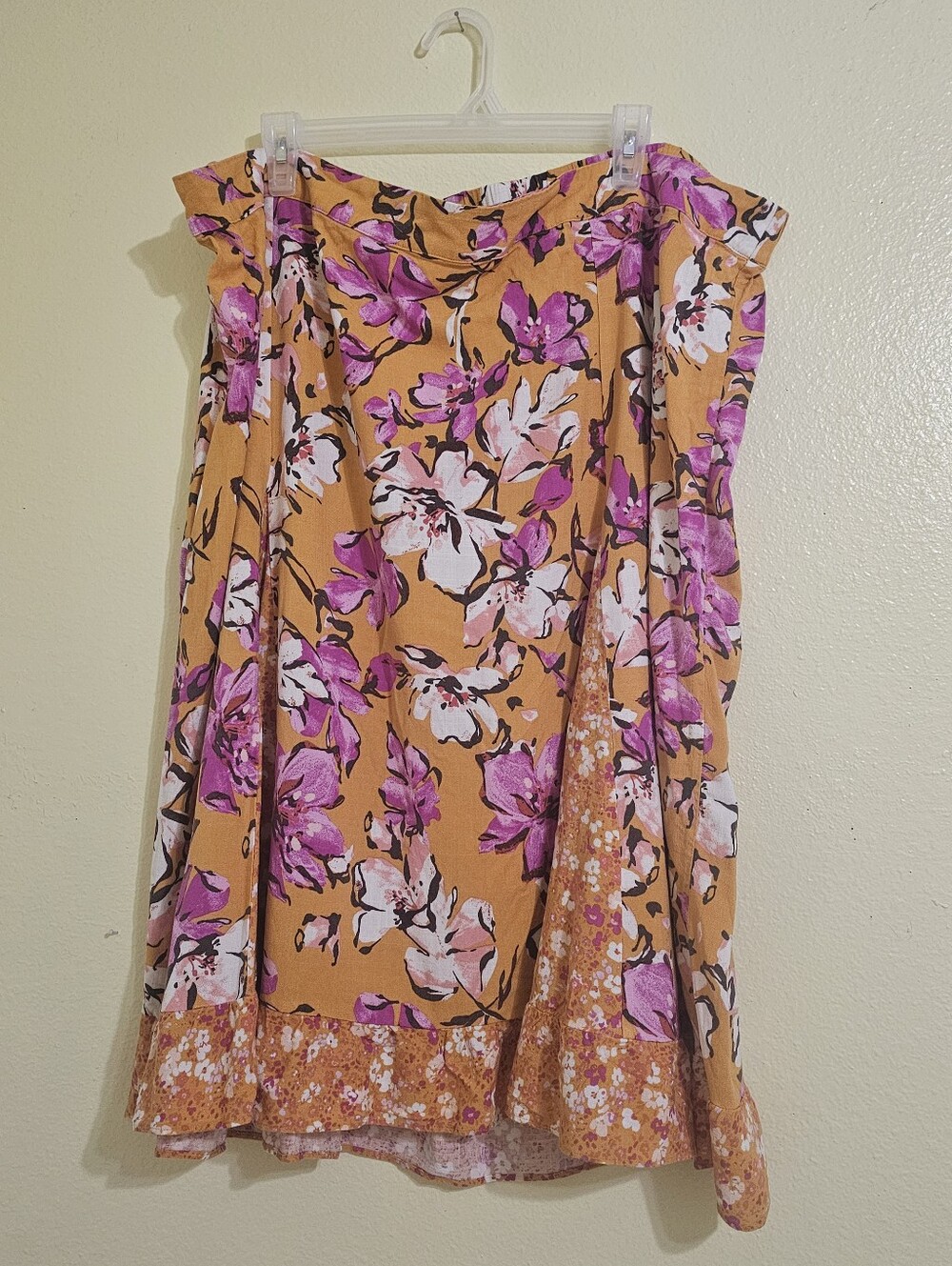 Isaac Mizrahi Mustard Floral Off-Shoulder Tunic with Pink Accents